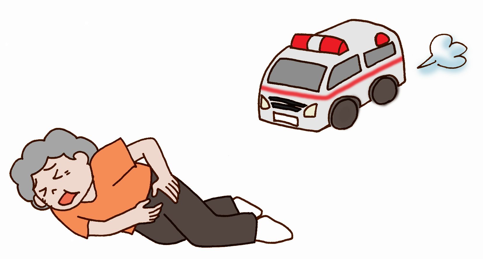 Otナガミネのリハビリイラスト集 患者 転倒 事故 ケガ 怪我 転ぶ 骨折 救急搬送 救急要請 救急車